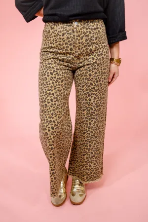 Leopard Denim Wide Leg Jeans