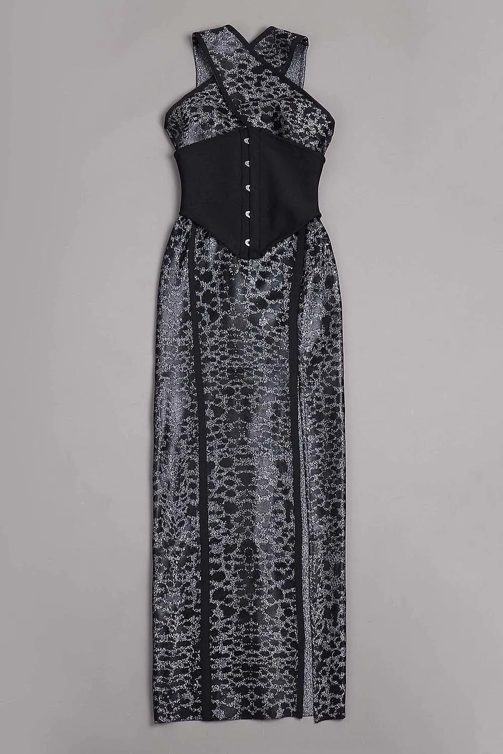 Leopard Print Criss Cross TIGHT Belt Split Long Bandage Dress