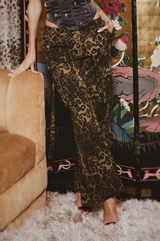 Leopard Wide Leg Cargo