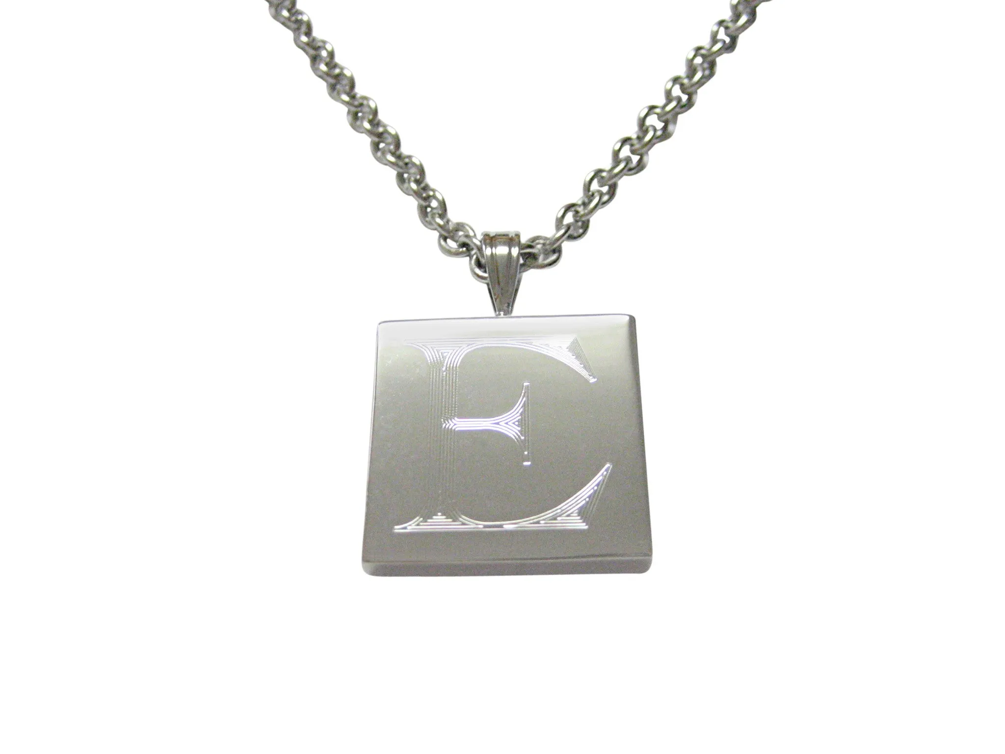 Letter E Etched Monogram Pendant Necklace
