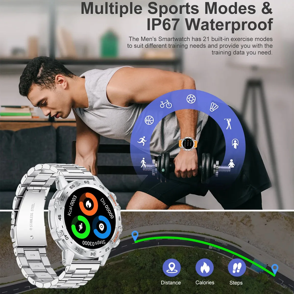 LIGE Smartwtach For Men 400mAh Outdoor Sport Bluetooth Calling Watches Health Monitoring Waterproof Smartwatch Man Reloj Hombre