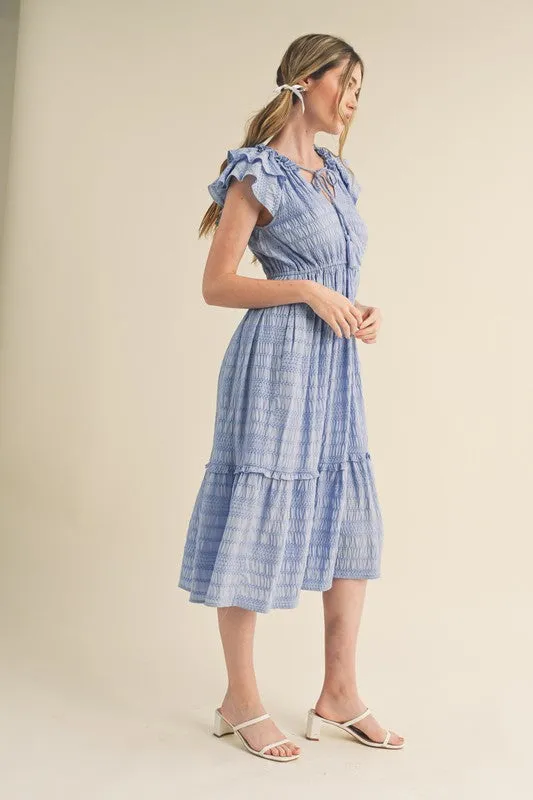 Light Blue Ruffle Shoulder Midi