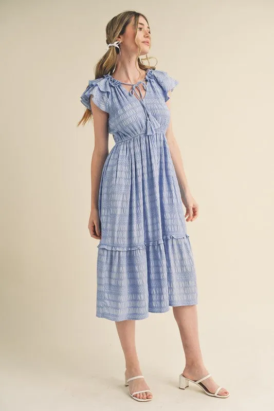 Light Blue Ruffle Shoulder Midi