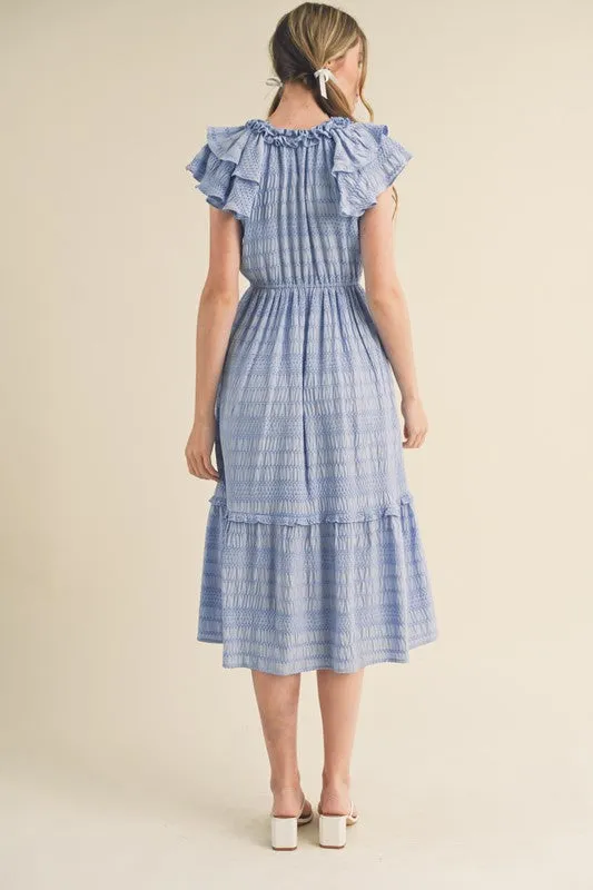 Light Blue Ruffle Shoulder Midi