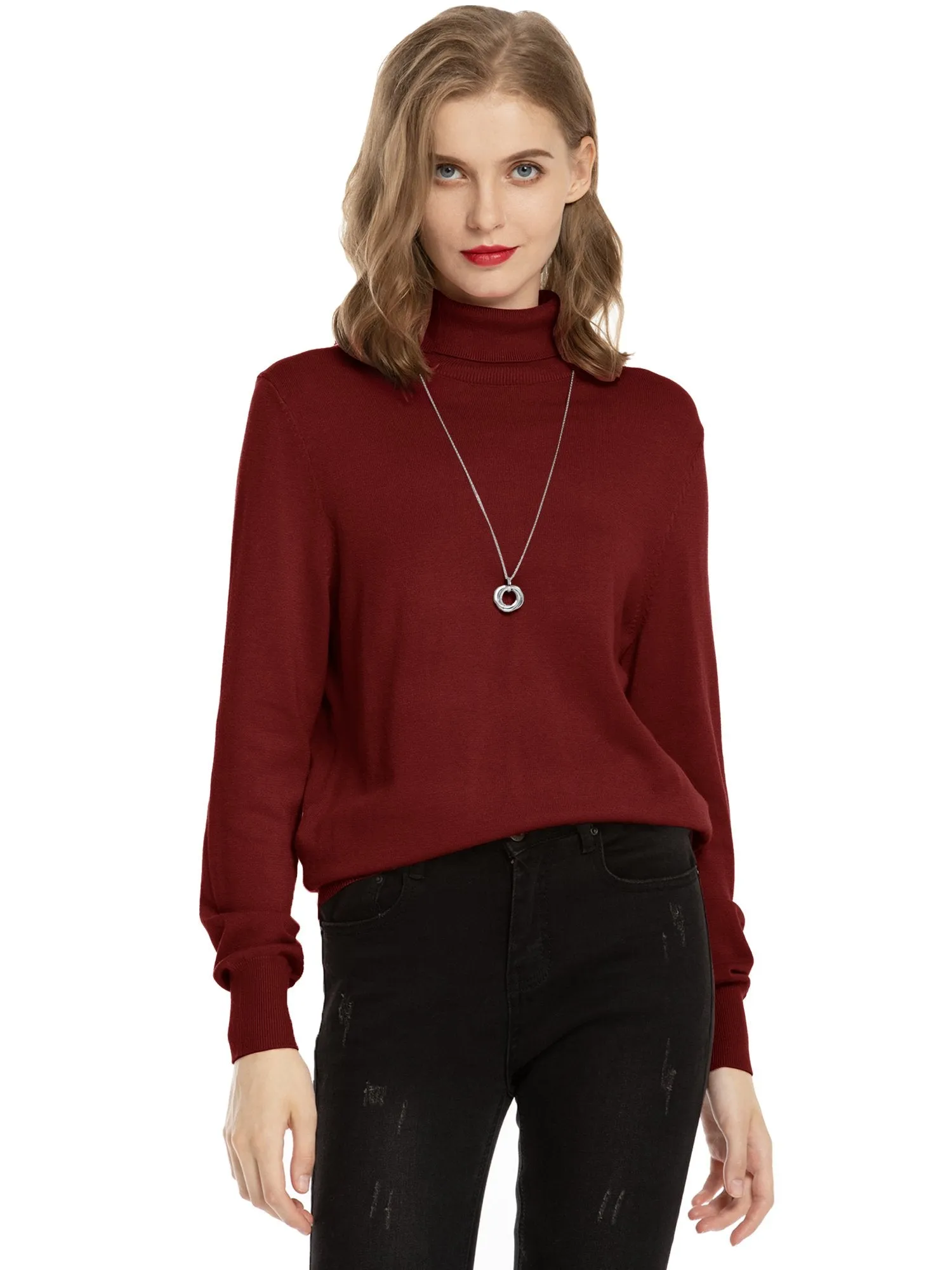 Lightweight Pullover Long Sleeve Turtleneck Sweater