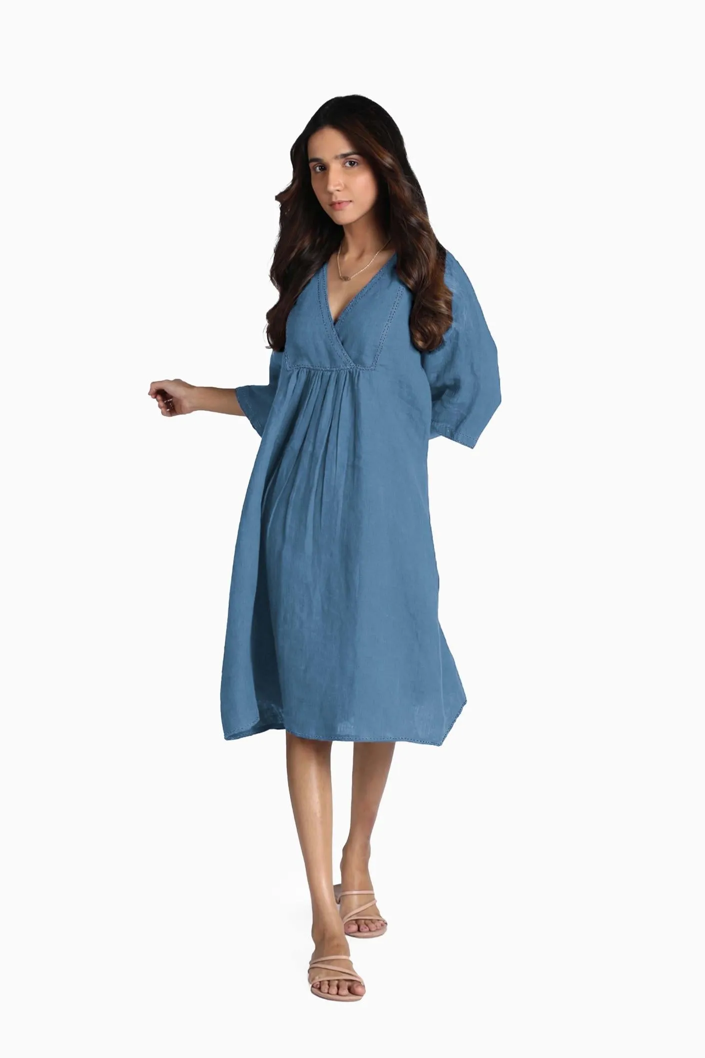 Linen Claire Midi Dress-Misty Lilac