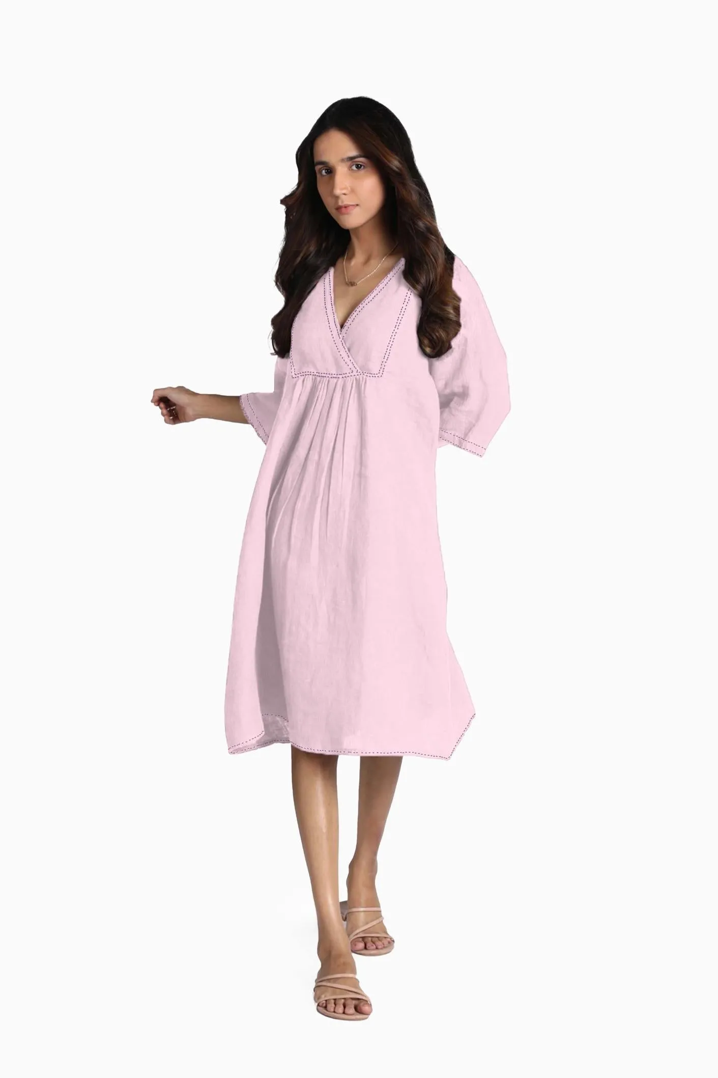 Linen Claire Midi Dress-Misty Lilac