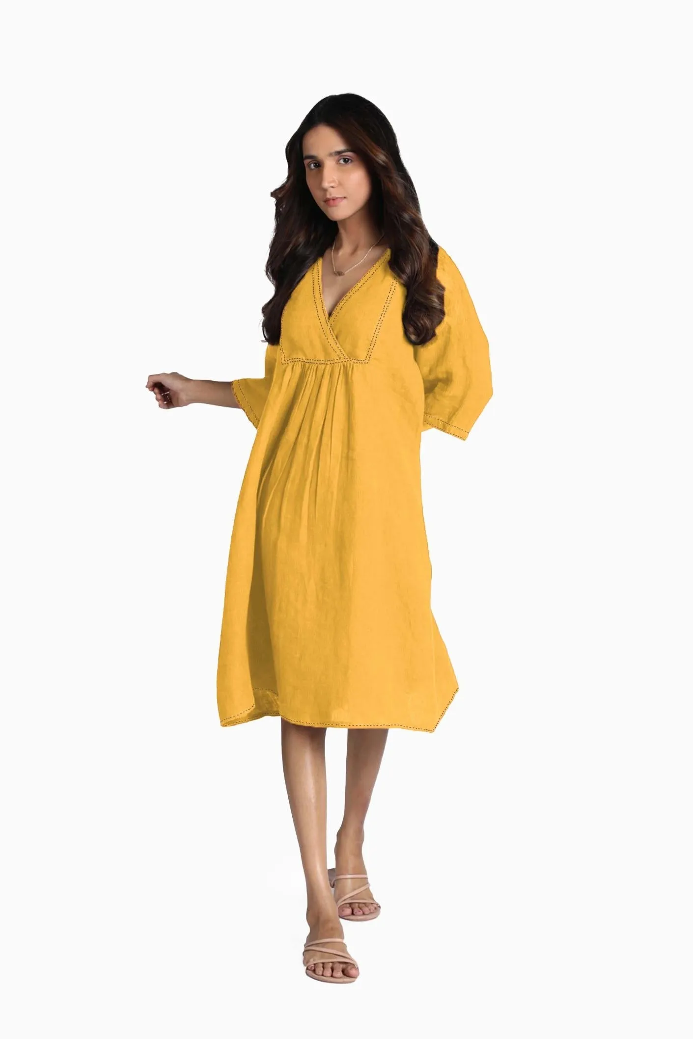Linen Claire Midi Dress-Misty Lilac