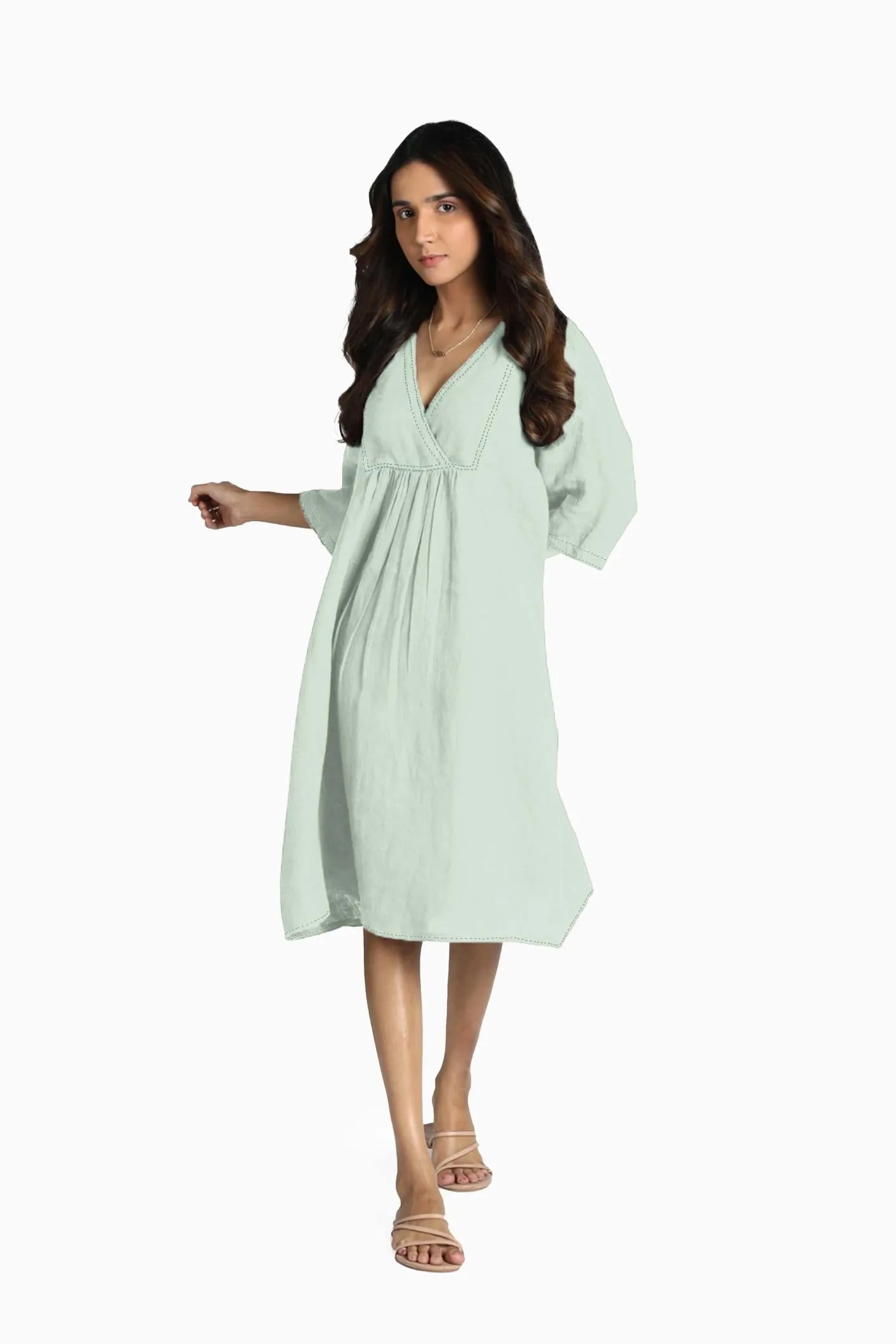 Linen Claire Midi Dress-Misty Lilac