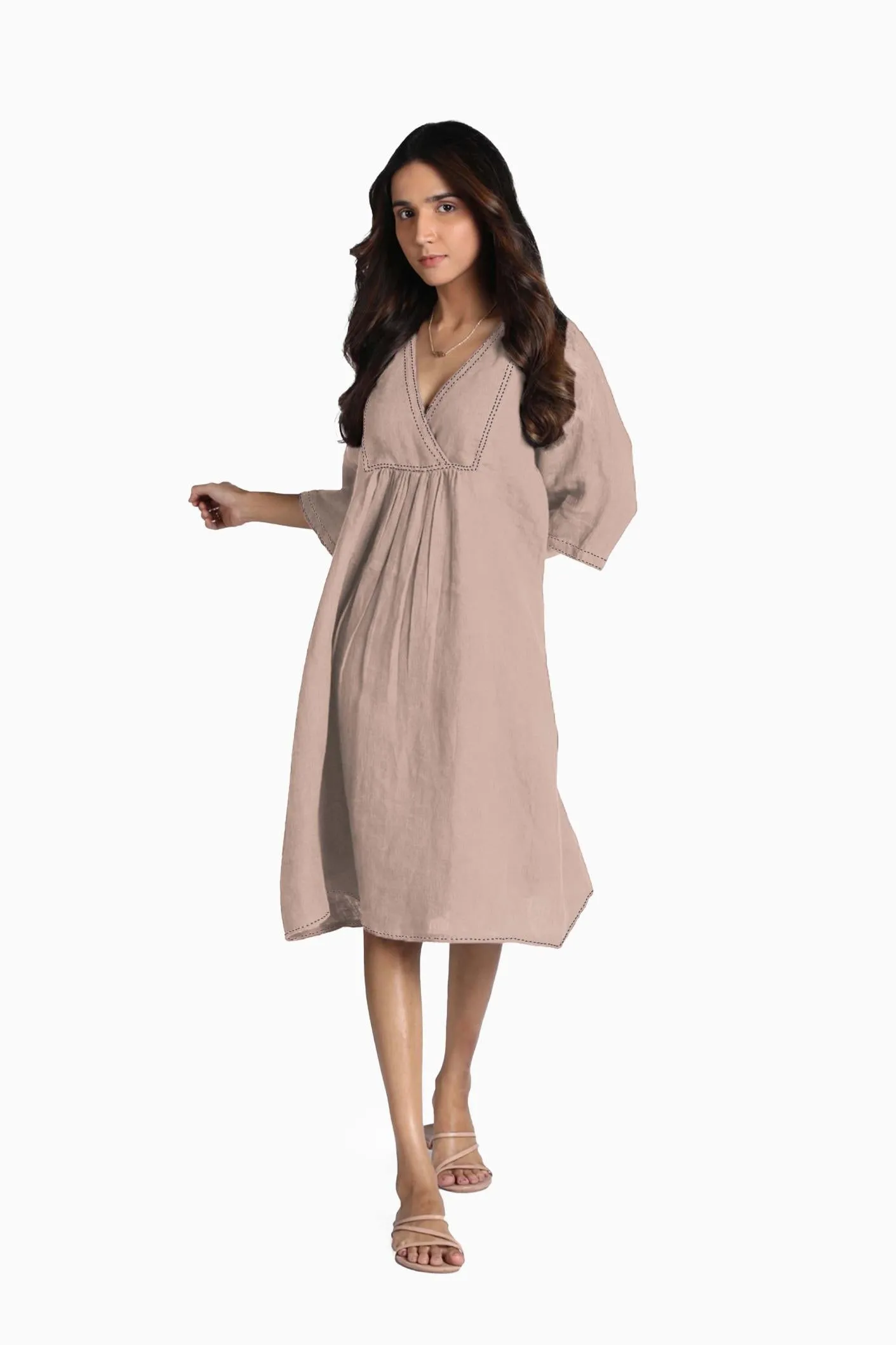 Linen Claire Midi Dress-Misty Lilac