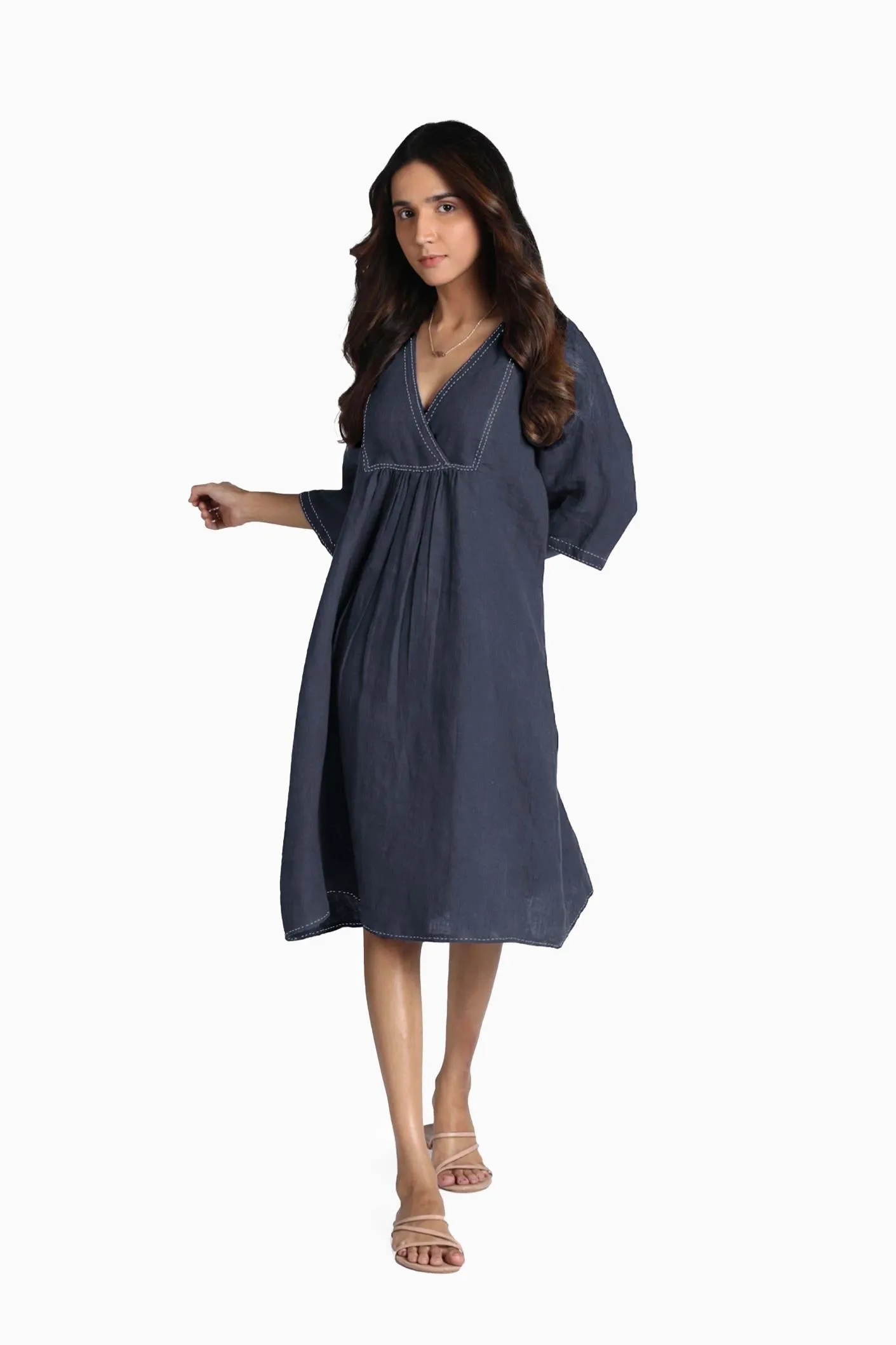 Linen Claire Midi Dress-Misty Lilac