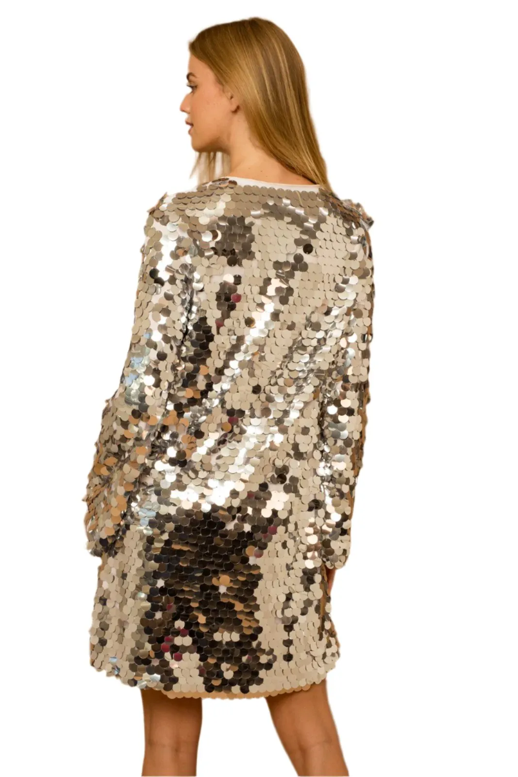 Long Sleeve Mini Sequin Dress