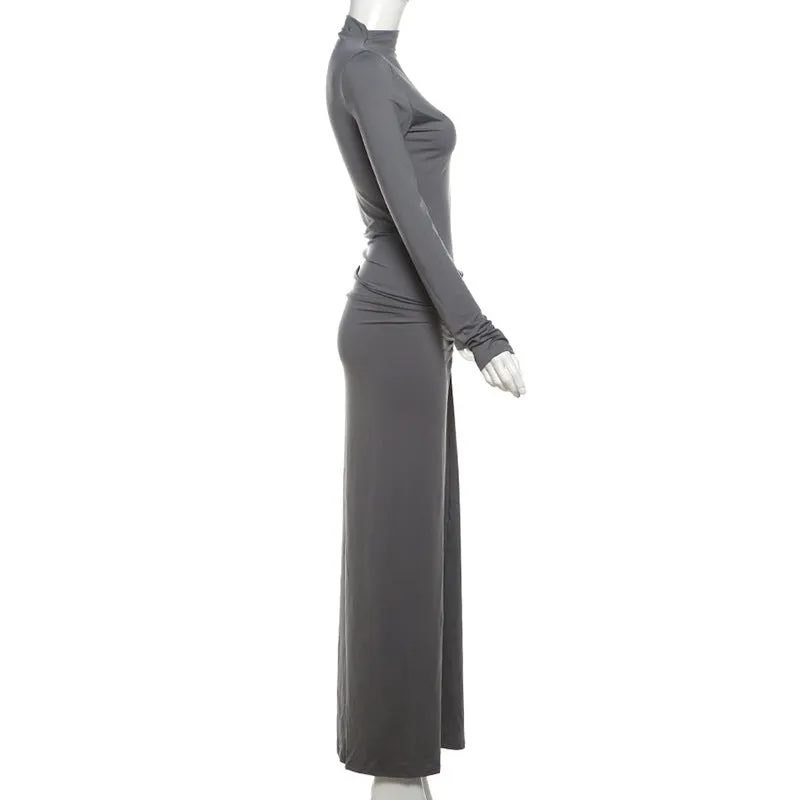 Long Sleeve Mock Neck Ruched Maxi Dress