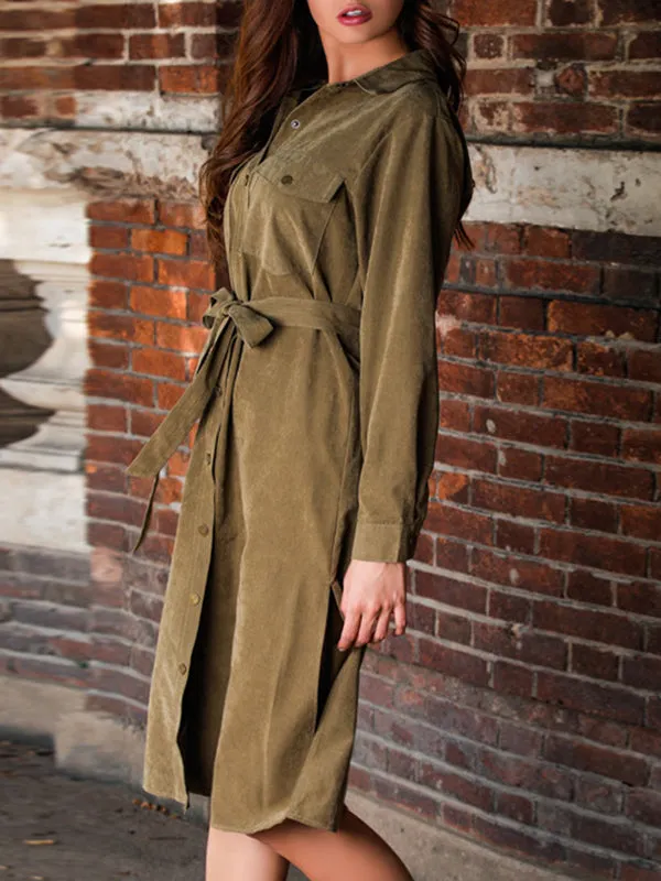 Long-sleeved Old-fashioned Lace-up Tooling Open-cut Dress