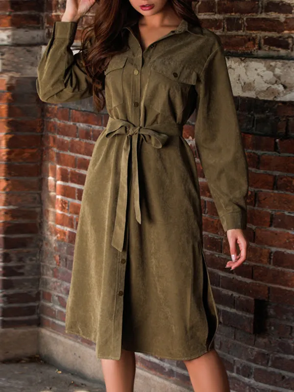 Long-sleeved Old-fashioned Lace-up Tooling Open-cut Dress