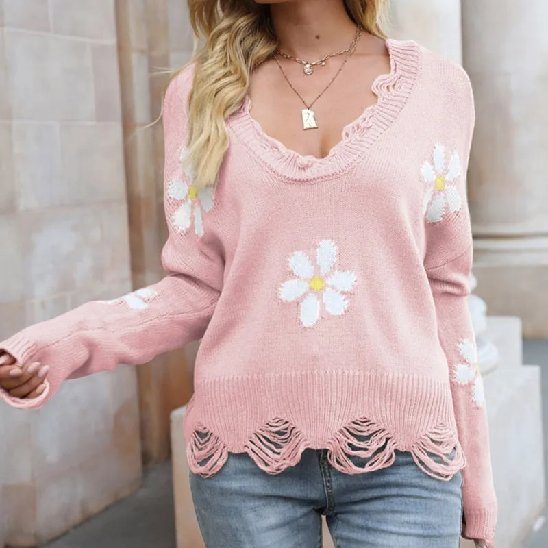 Loose Knitted Elegant Hole Pullover Tops