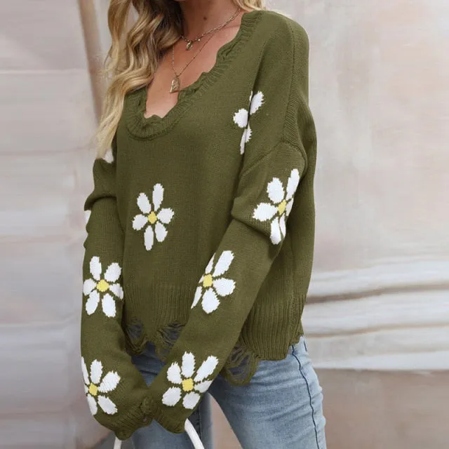 Loose Knitted Elegant Hole Pullover Tops