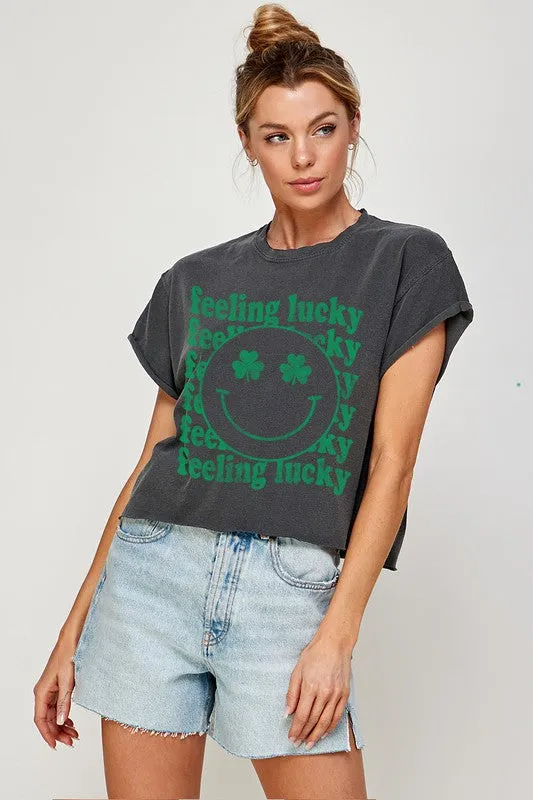 LUCKY SMILE FACE GRAPHIC CROP TOP