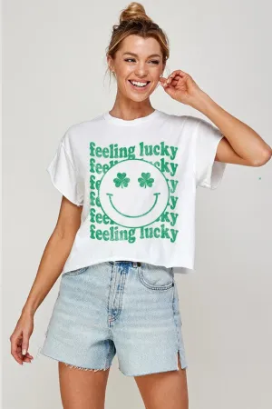 LUCKY SMILE FACE GRAPHIC CROP TOP