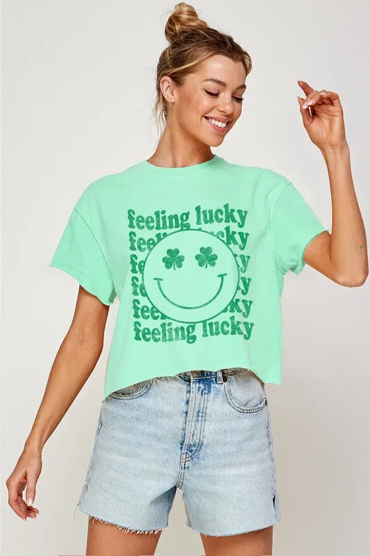 LUCKY SMILE FACE GRAPHIC CROP TOP
