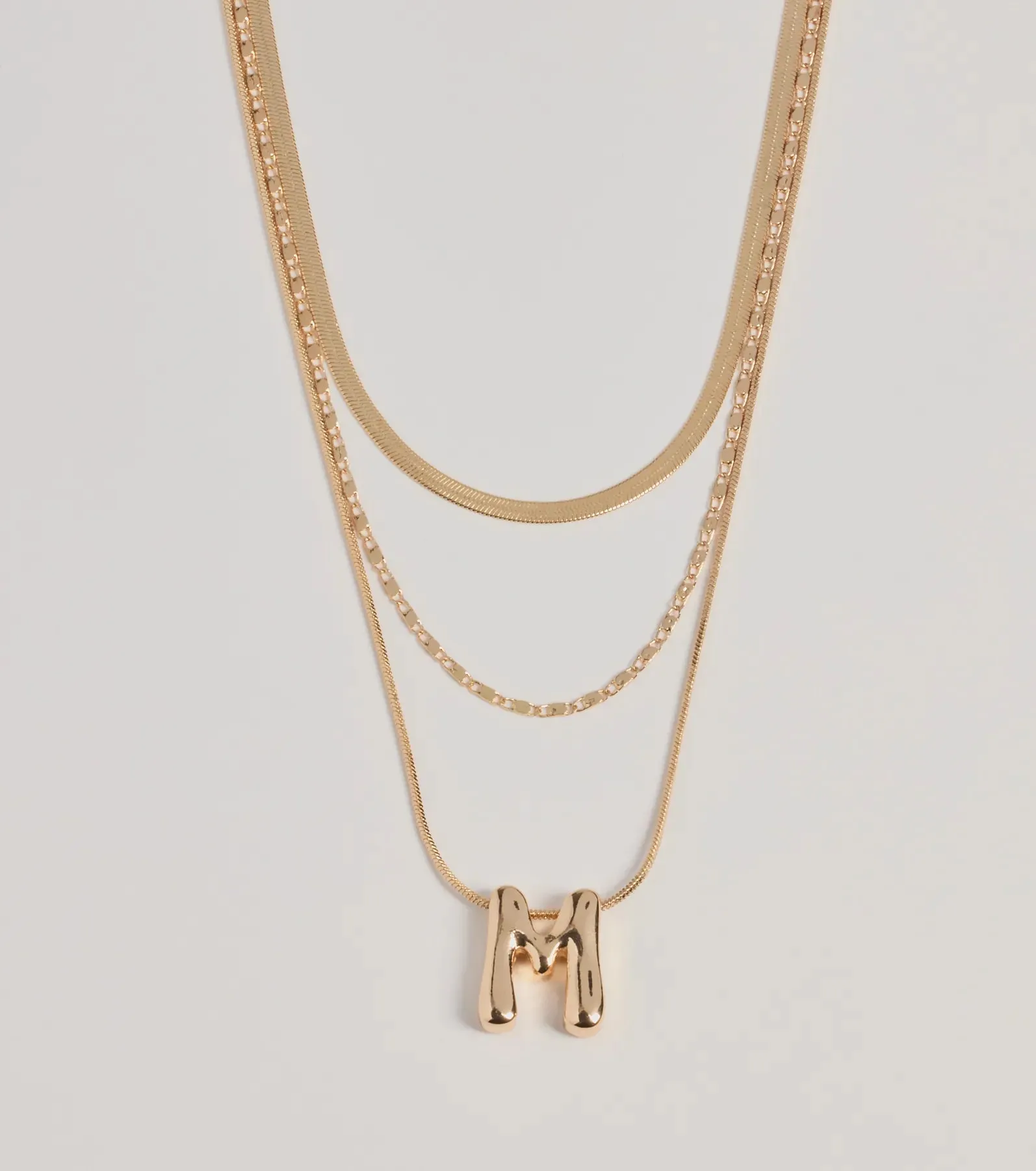 M Initial Layered Bubble Necklace