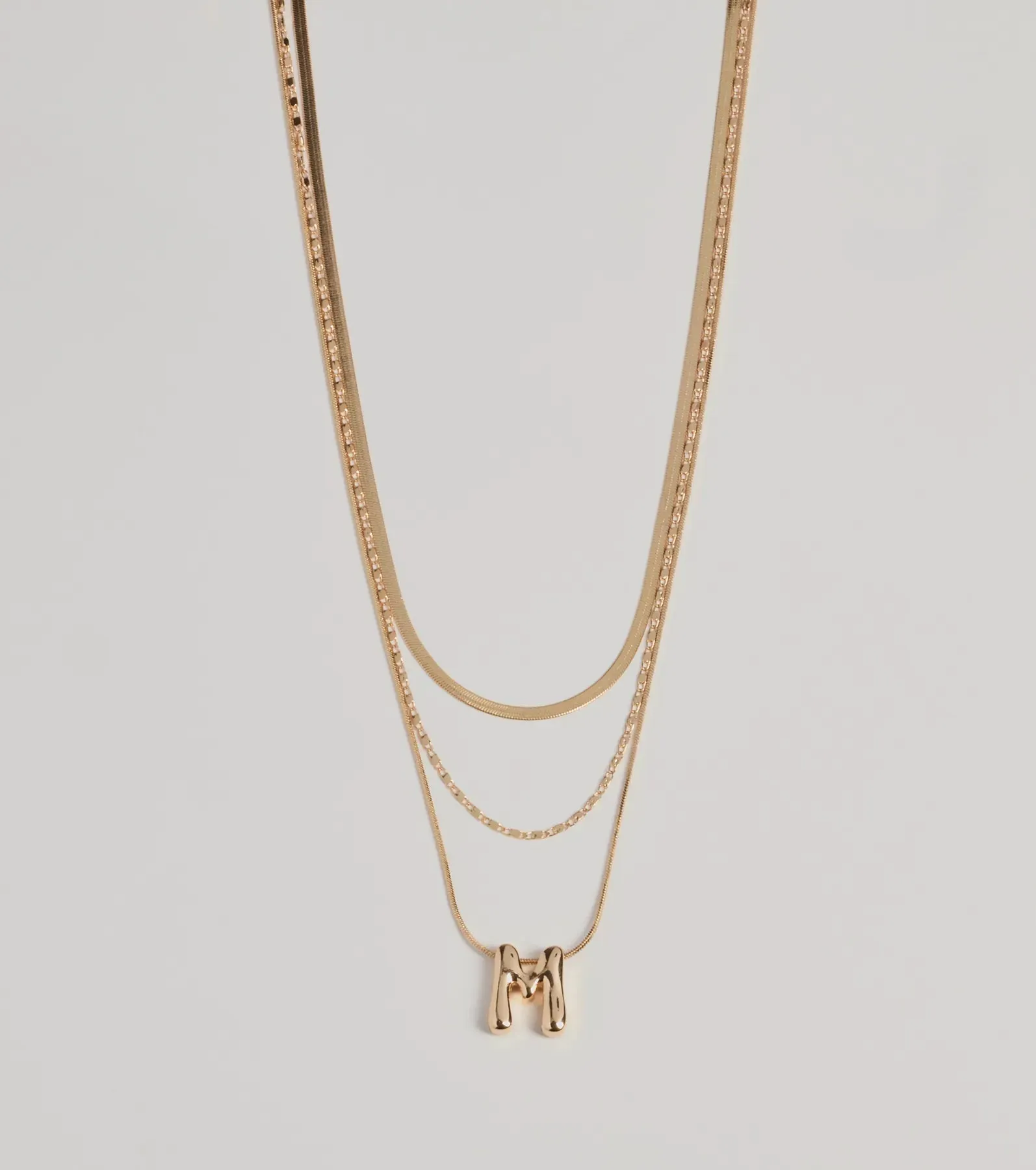 M Initial Layered Bubble Necklace