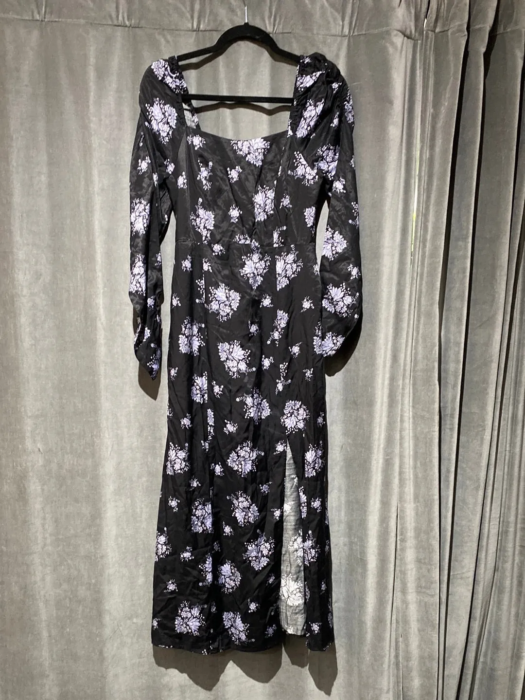 Maeve Long Sleeve Black and Lavender Floral Maxi Dress