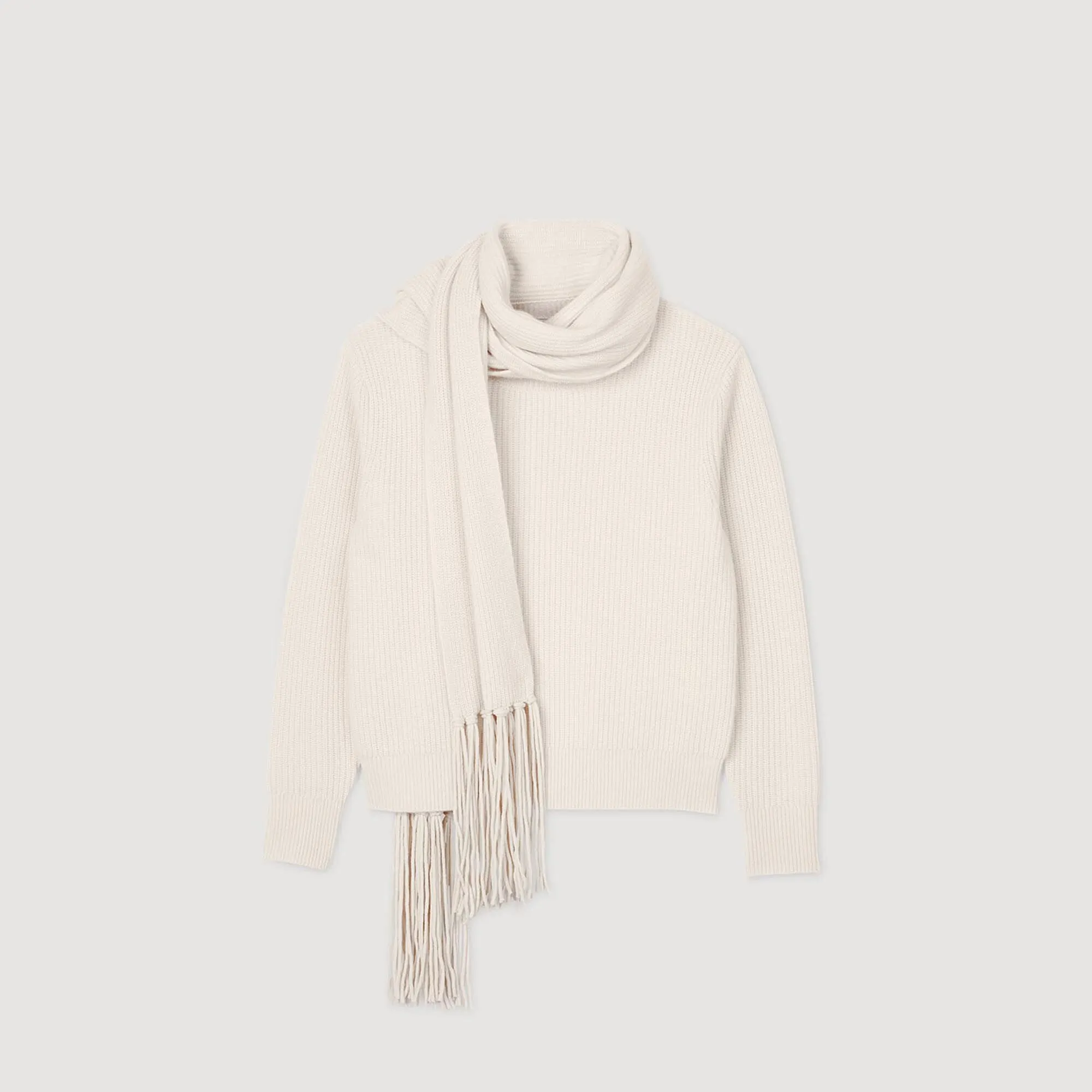 Malice Knitted Jumper With Scarf Collar Ecru