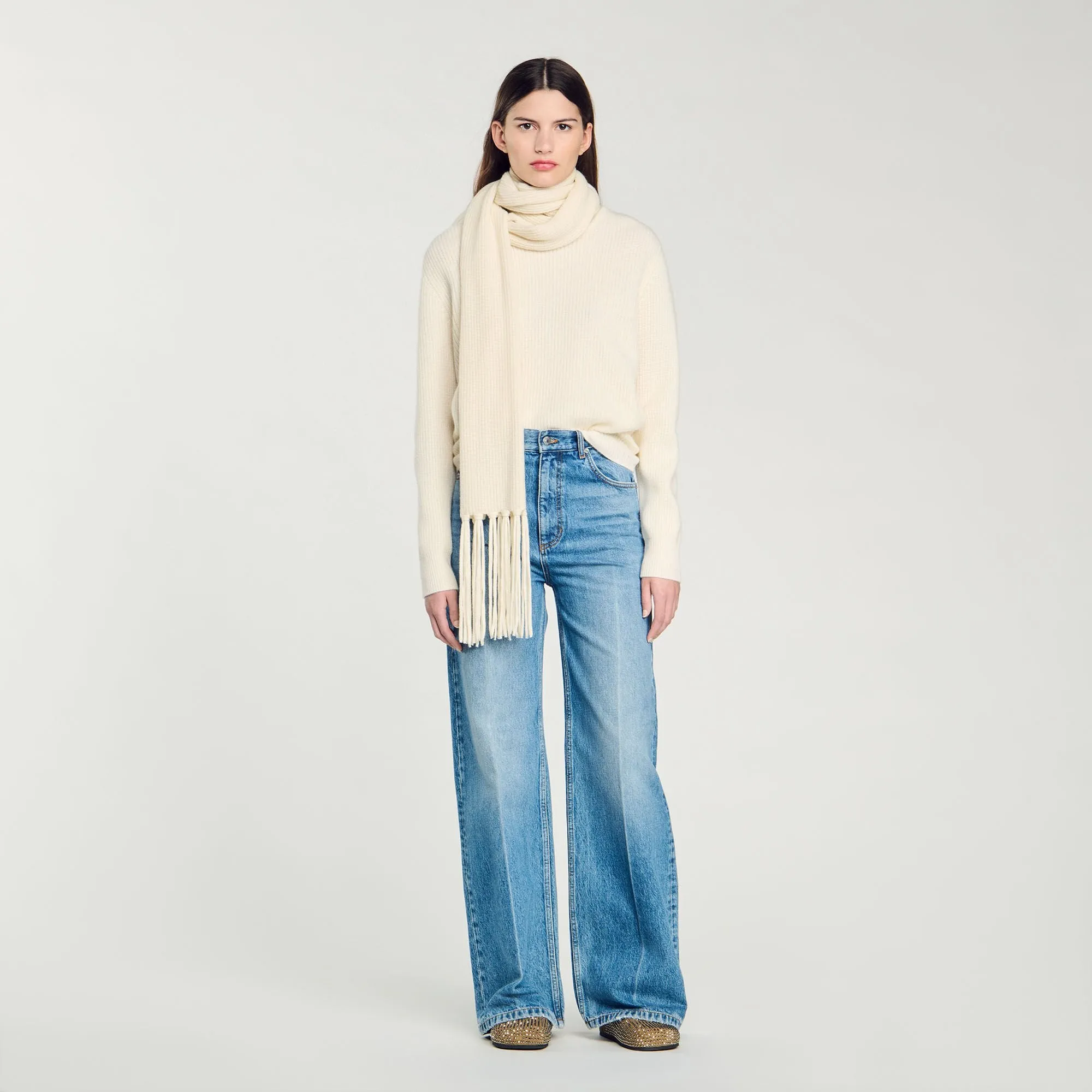 Malice Knitted Jumper With Scarf Collar Ecru