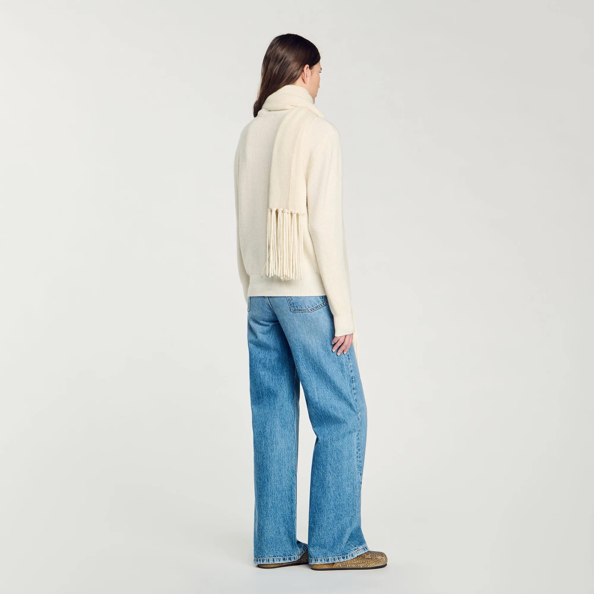 Malice Knitted Jumper With Scarf Collar Ecru