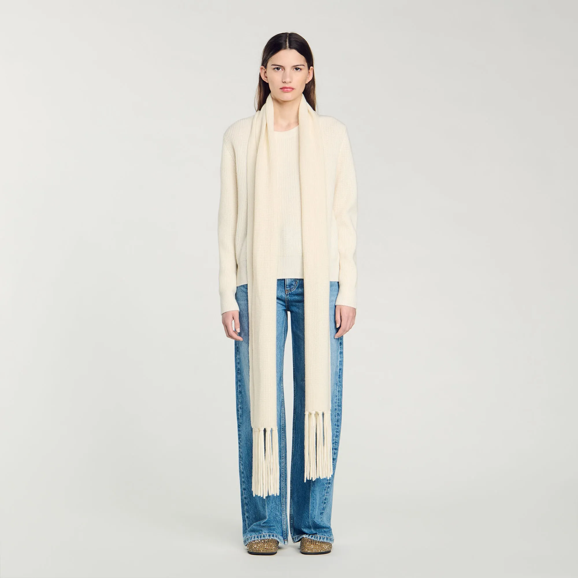Malice Knitted Jumper With Scarf Collar Ecru
