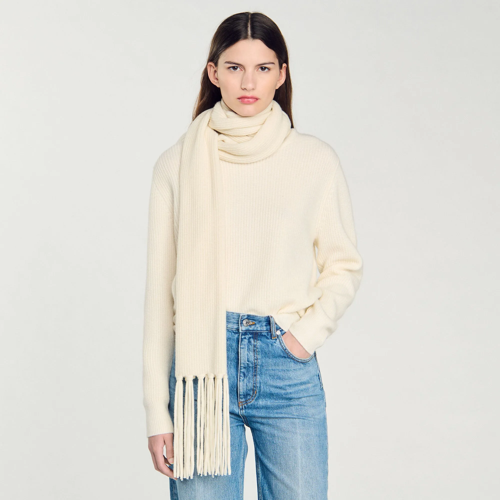 Malice Knitted Jumper With Scarf Collar Ecru