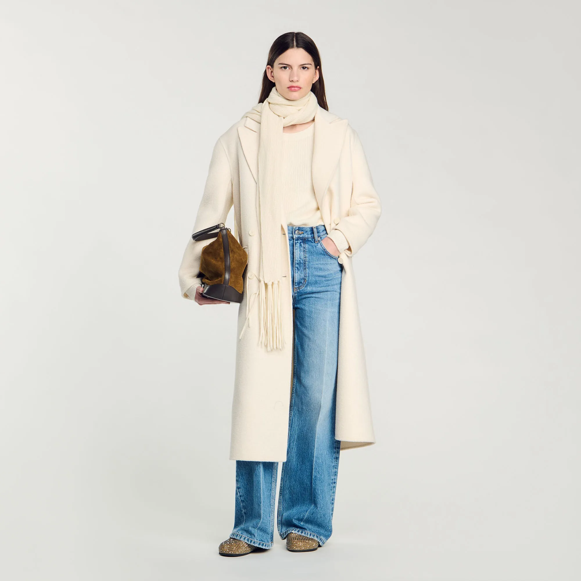 Malice Knitted Jumper With Scarf Collar Ecru