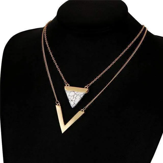 Marble Chevron Double Layer Necklace Marble Chevron Necklace