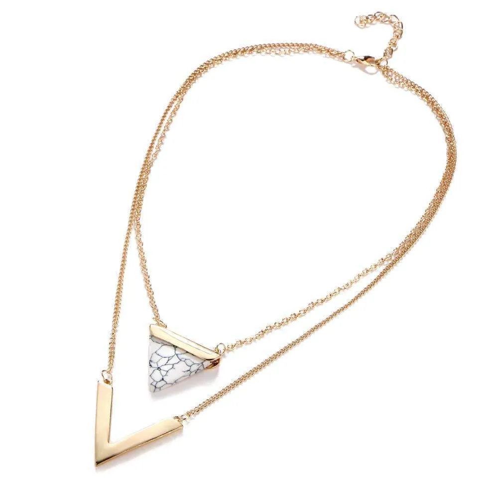 Marble Chevron Double Layer Necklace Marble Chevron Necklace