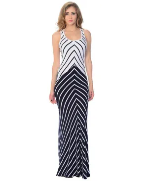 Maxi Dress Sleeveless Cross Back Navy Blue White