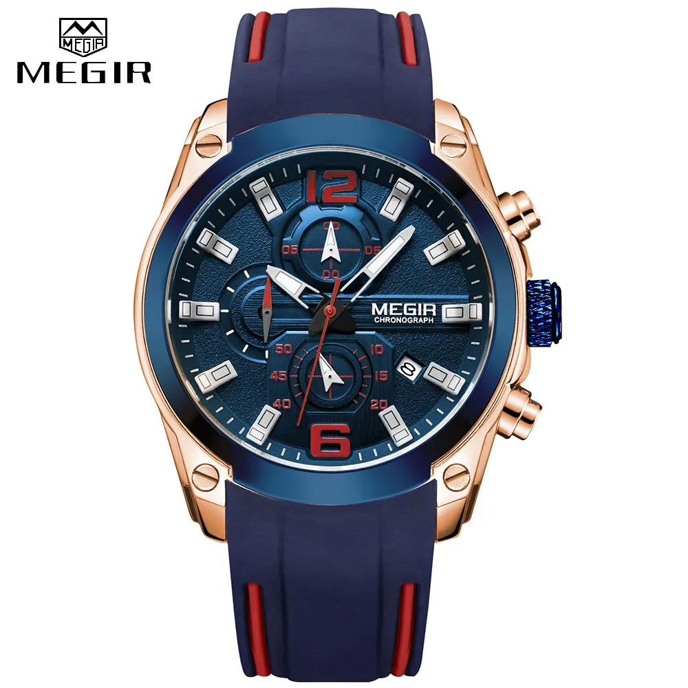 MEGIR Brand Mens Watches New Fashion Sport Quartz Watch Waterproof Men Clock Luxury Chronograph Calendar Military Wrist Watch