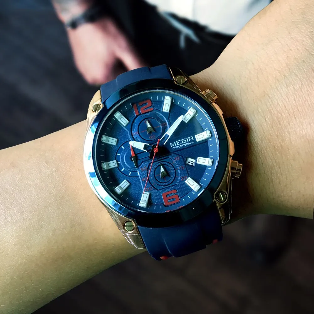 MEGIR Brand Mens Watches New Fashion Sport Quartz Watch Waterproof Men Clock Luxury Chronograph Calendar Military Wrist Watch