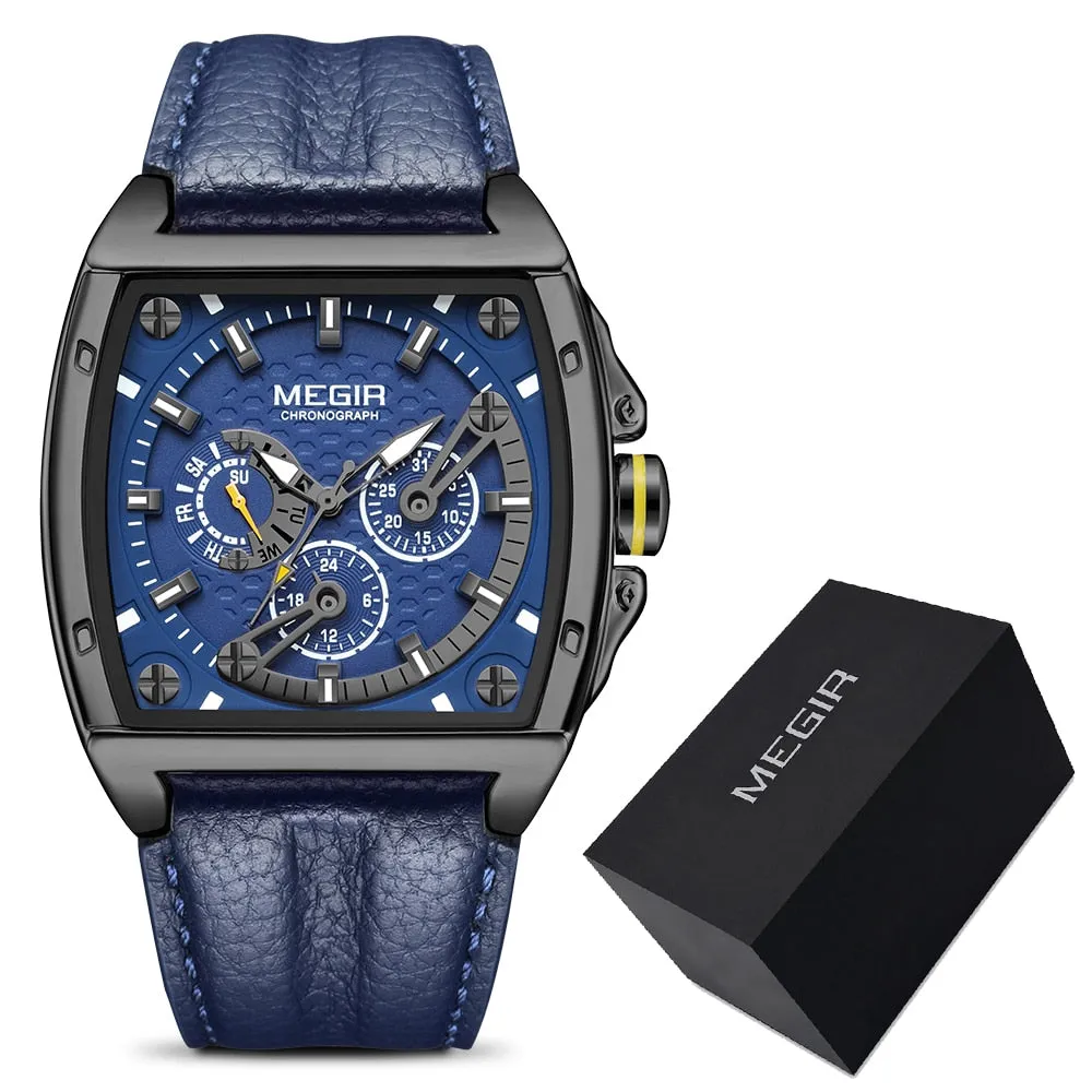 MEGIR Luxury Watch For Men Quartz Sport Waterproof Chronograph Man Watches Military Fashion Leather Strap Wristwatch Male Clock
