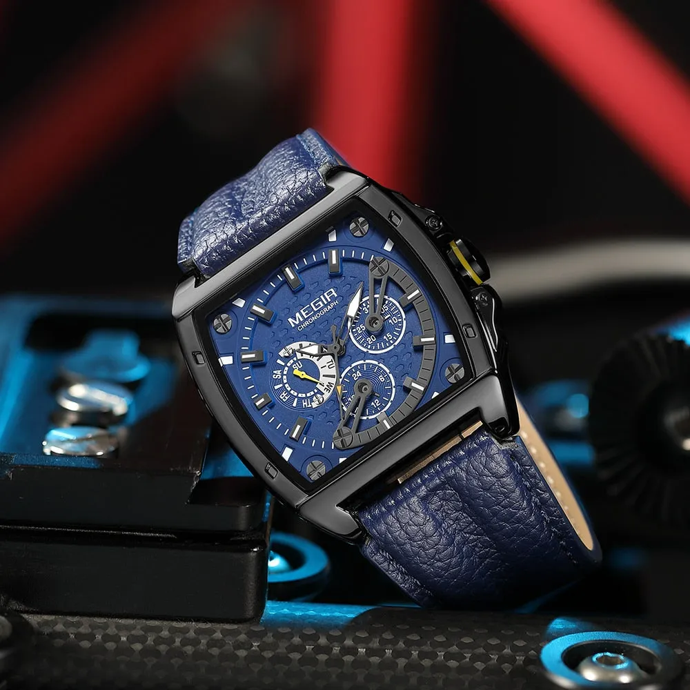MEGIR Luxury Watch For Men Quartz Sport Waterproof Chronograph Man Watches Military Fashion Leather Strap Wristwatch Male Clock