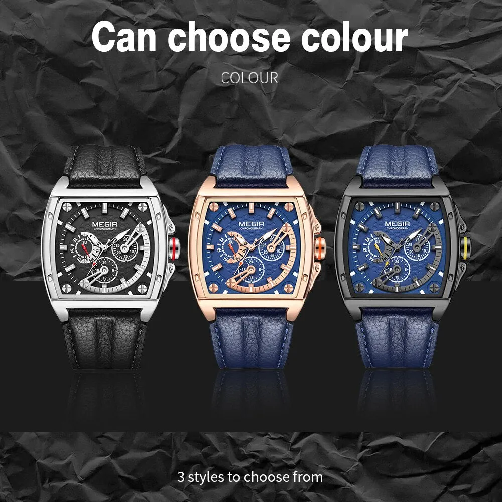 MEGIR Luxury Watch For Men Quartz Sport Waterproof Chronograph Man Watches Military Fashion Leather Strap Wristwatch Male Clock