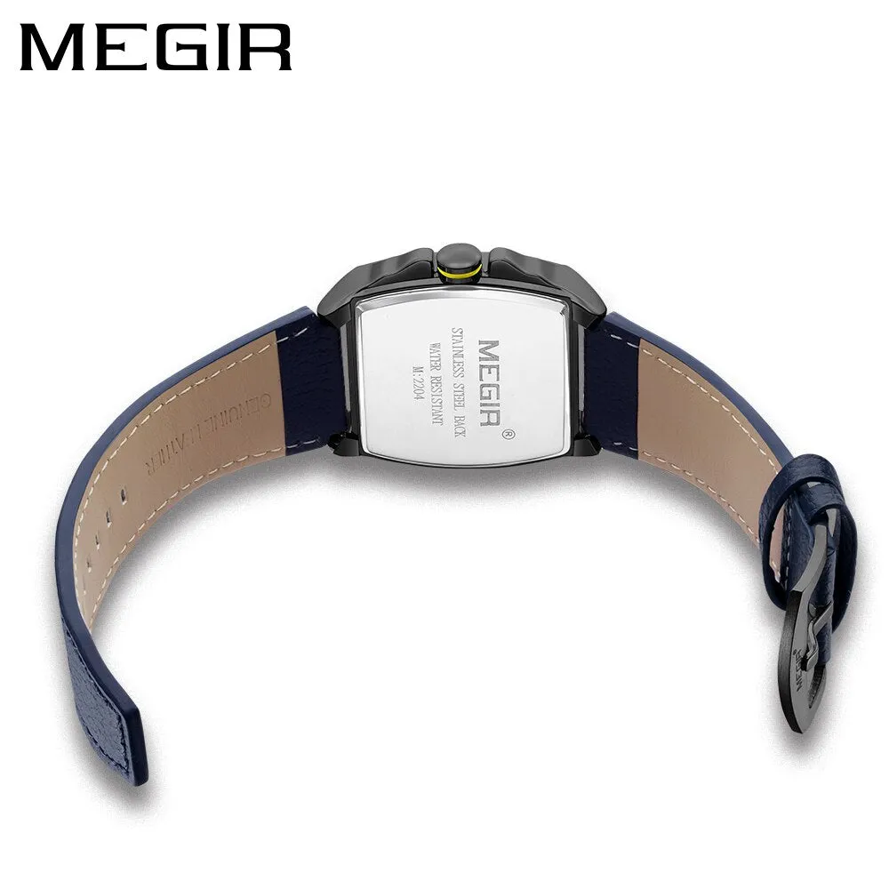 MEGIR Luxury Watch For Men Quartz Sport Waterproof Chronograph Man Watches Military Fashion Leather Strap Wristwatch Male Clock