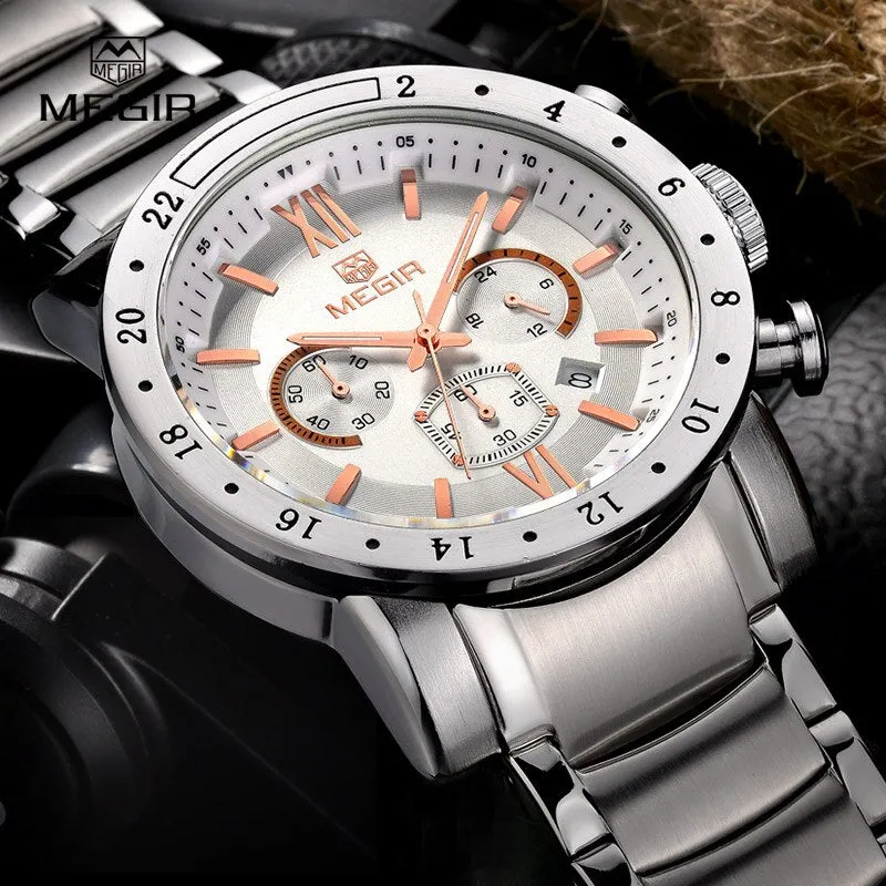 MEGIR Watch Men Fashion Sport Quartz Mens Watches Waterproof Full Steel Business Chronograph Date Male Relogio Masculino