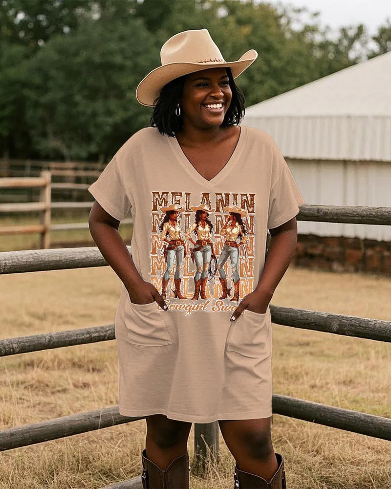 Melanin Cowgirl Swag Casual V-neck Pocket Dress