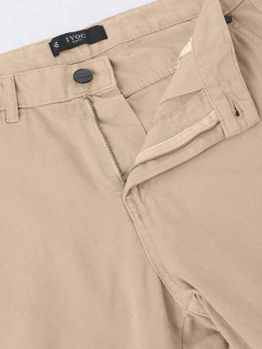 MEN Beige Slim-fit Solid Cargo Trousers