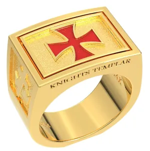 Men's Heavy Solid 10K or 14K Yellow Gold Knights Templar Ring Band
