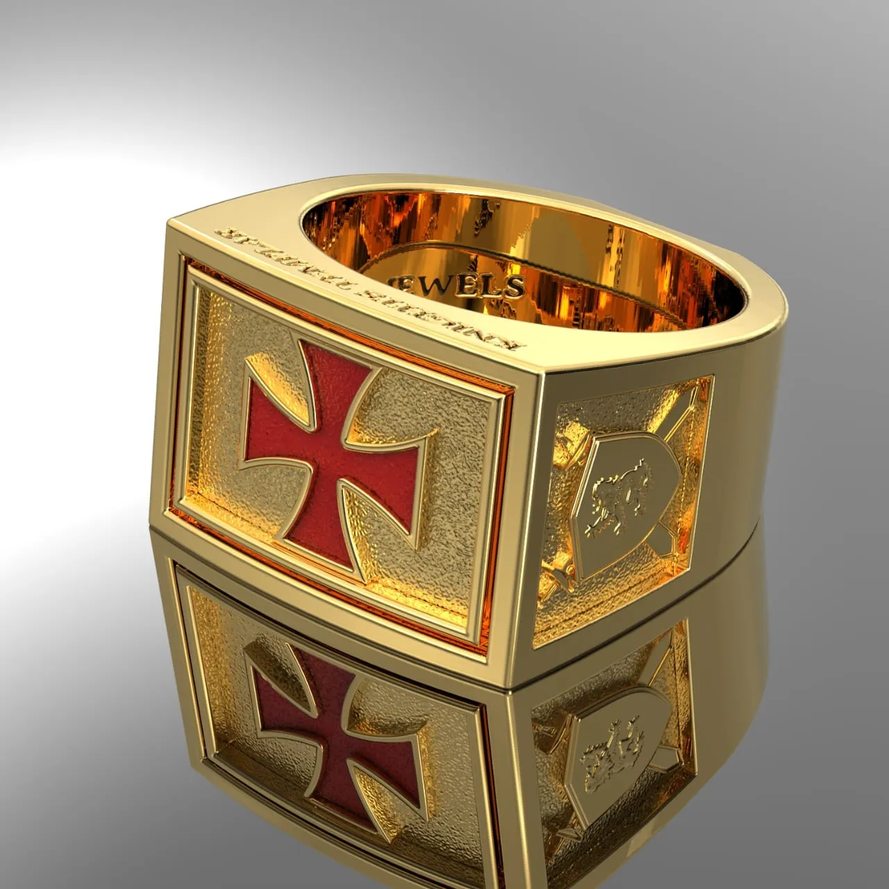 Men's Heavy Solid 10K or 14K Yellow Gold Knights Templar Ring Band