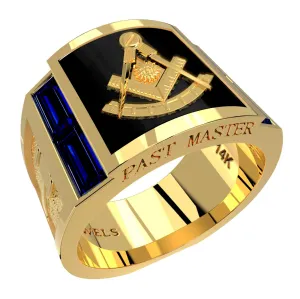 Men's Heavy Solid 10K or 14K Yellow or White Gold Past Master Ring Band with Onyx
