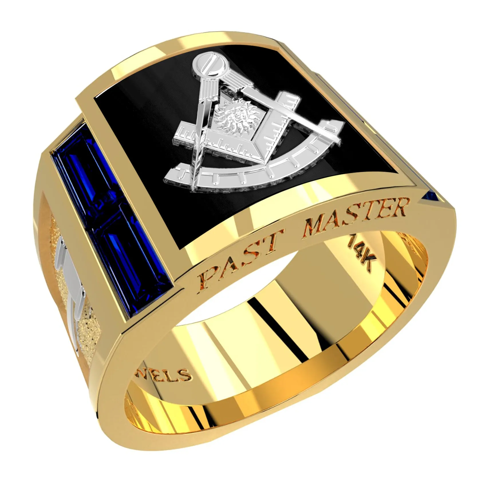 Men's Heavy Solid 10K or 14K Yellow or White Gold Past Master Ring Band with Onyx