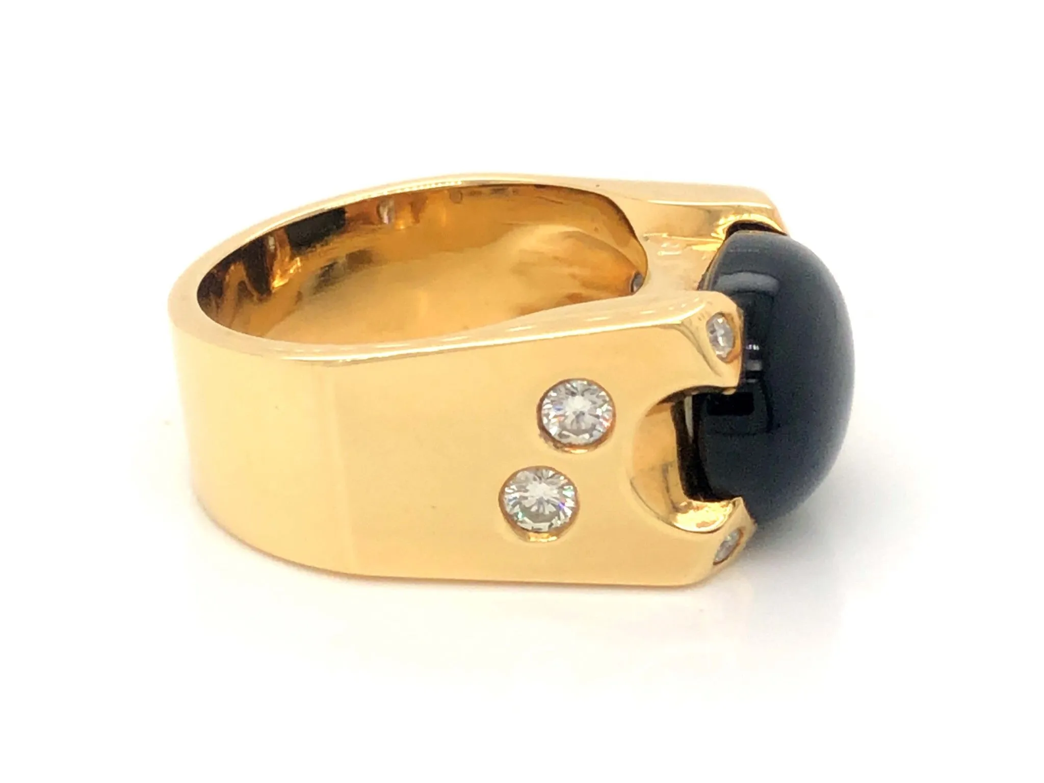 Men's Modern Black Jade and Diamond Ring - 18k Yellow Gold